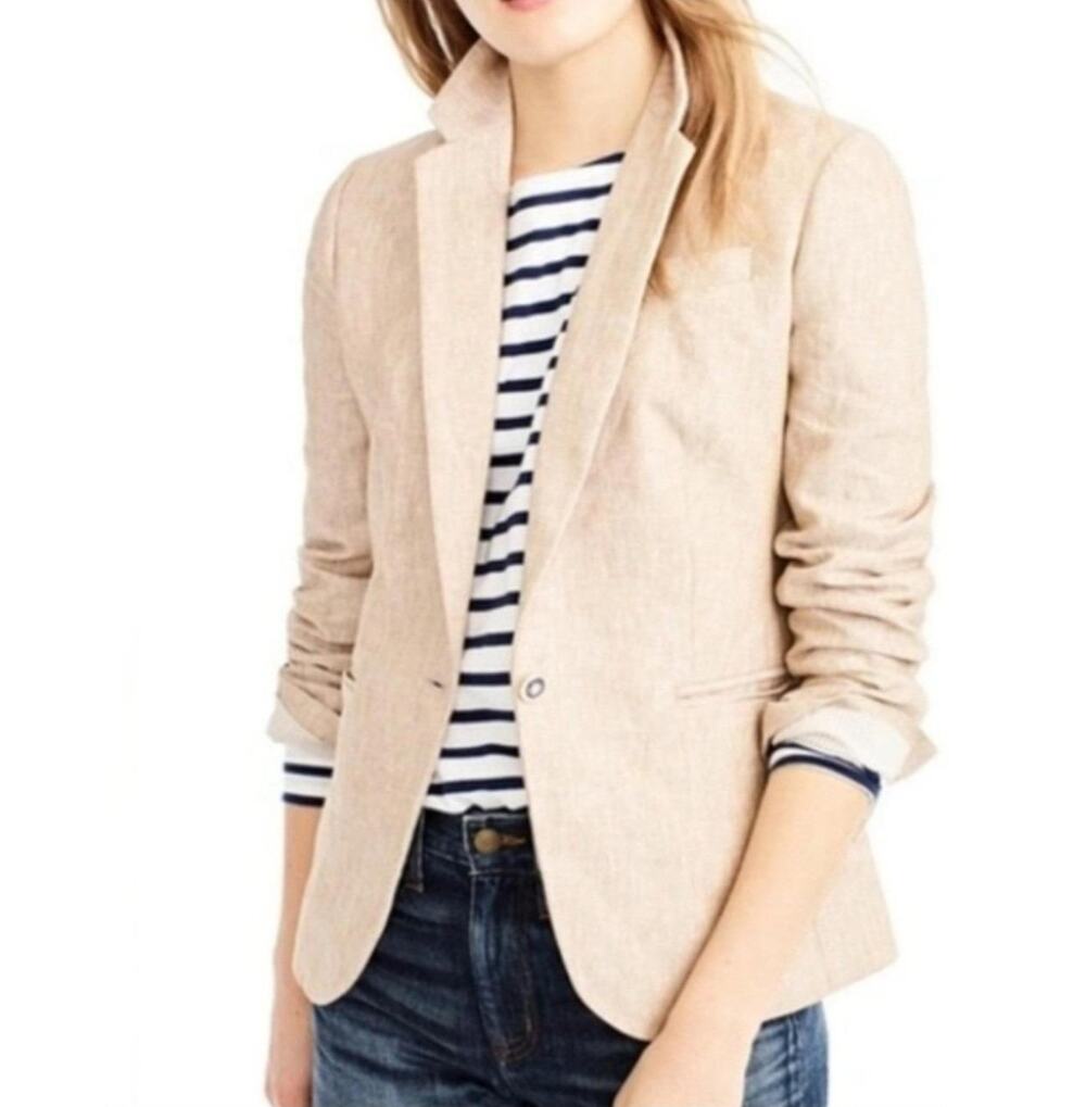 J. Crew 100% Linen Tan Marled Campbell Blazer • Preppy Minimalist • Size 2